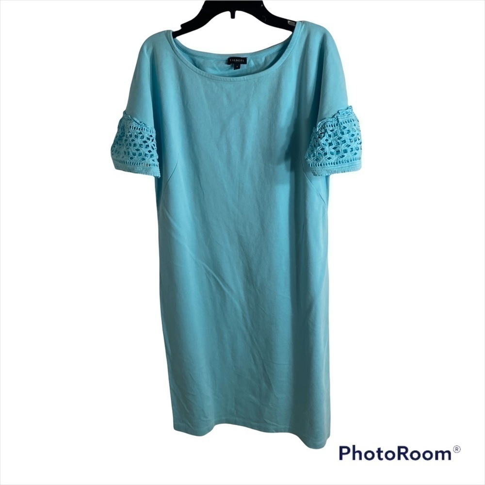Talbots Dusty Blue Lace Sleeve Swing Dress Sz Small Women’s Midi